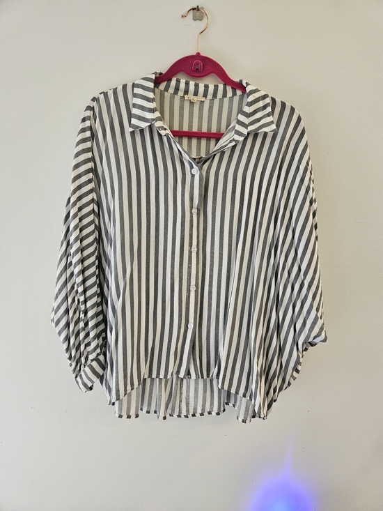 JODIFL Tops - JODIFL Black and White Vertical Stripe Button-Down Shirt